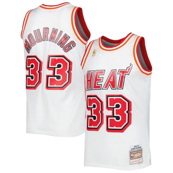 Herren Mitchell & Ness Alonzo Mourning Weiß Miami Heat Trikot Hardwood Classics Swingman