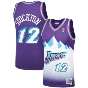 Herren Mitchell & Ness John Stockton Lila Utah Jazz Trikot 1996-97 Hardwood Classics Swingman Player