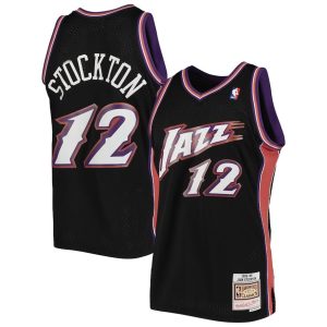 Herren Mitchell & Ness John Stockton Schwarz Utah Jazz Trikot Hardwood Classics 1996-97 Swingman