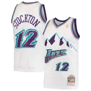 Herren Mitchell & Ness John Stockton Weiß Utah Jazz Trikot Hardwood Classics 1996-97 Swingman