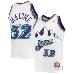 Herren Mitchell & Ness Karl Malone Weiß Utah Jazz Trikot Hardwood Classics 1996-97 Swingman