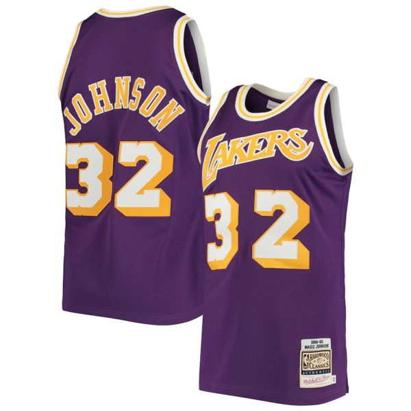 Herren Mitchell & Ness Magic Johnson Lila Los Angeles Lakers Trikot 1984 Hardwood Classics Authentic