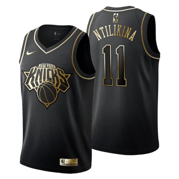 Herren New York Knicks Trikot #11 Frank Ntilikina Golden Edition Schwarz Fashion