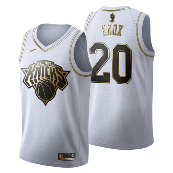 Herren New York Knicks Trikot #20 Kevin Knox Golden Edition Weiß Fashion