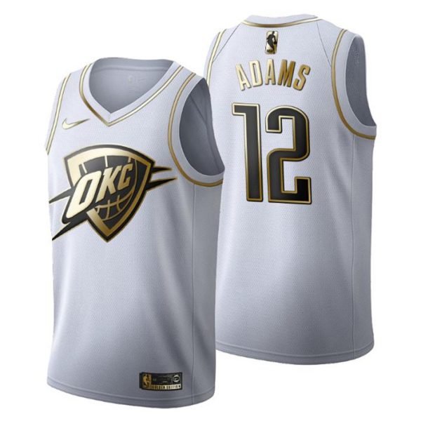 Herren Oklahoma City Thunder Trikot #12 Steven Adams Golden Edition Weiß Fashion