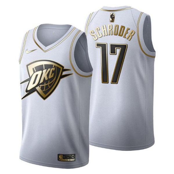 Herren Oklahoma City Thunder Trikot #17 Dennis Schroder Golden Edition Weiß Fashion