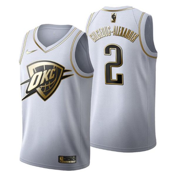 Herren Oklahoma City Thunder Trikot #2 Shai Gilgeous-Alexander Golden Edition Weiß Fashion