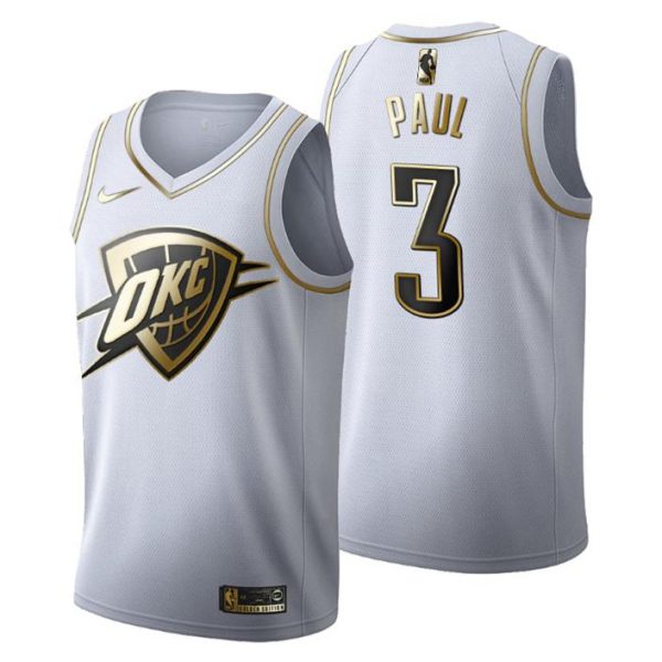 Herren Oklahoma City Thunder Trikot #3 Chris Paul Golden Edition Weiß Fashion