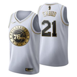 Herren Philadelphia 76ers Trikot #21 Joel Embiid Golden Edition Weiß Fashion