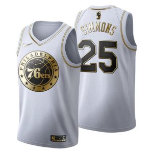Herren Philadelphia 76ers Trikot #25 Ben Simmons Golden Edition Weiß Fashion