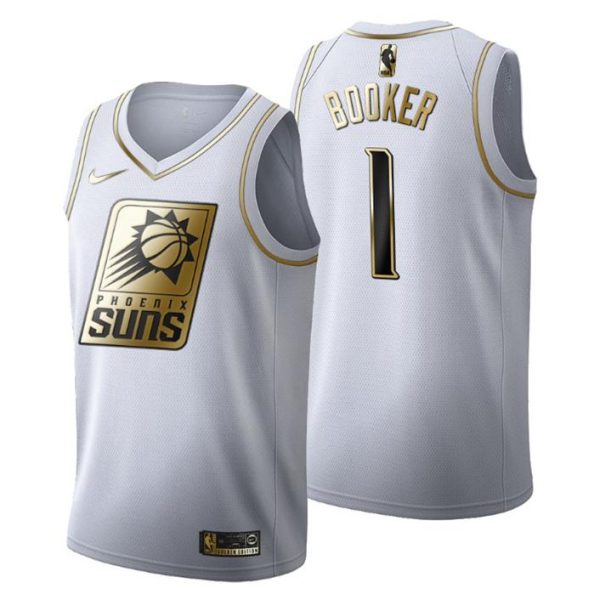 Herren Phoenix Suns Trikot #1 Devin Booker Golden Edition Weiß Fashion