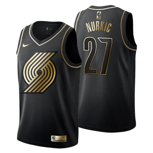 Herren Portland Trail Blazers Trikot #27 Jusuf Nurkic Golden Edition Schwarz Fashion