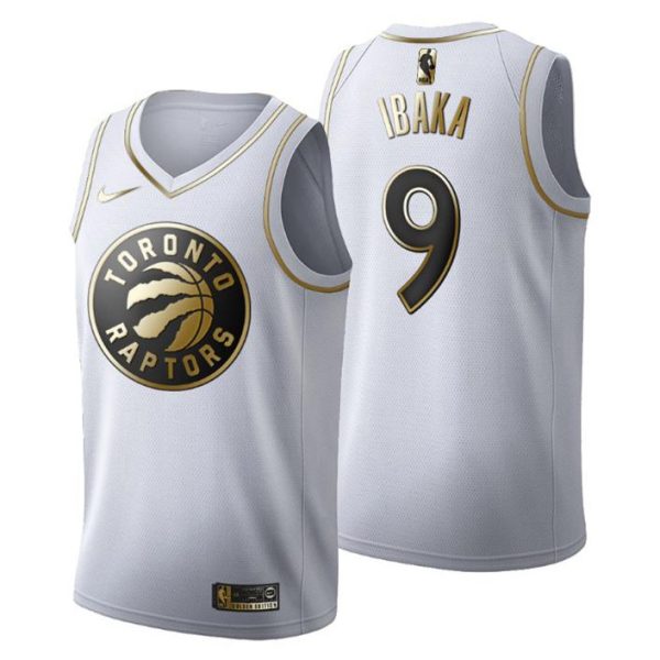 Herren Toronto Raptors Trikot #9 Serge Ibaka Golden Edition Weiß Fashion