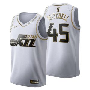 Herren Utah Jazz Trikot #45 Donovan Mitchell Golden Edition Weiß Fashion