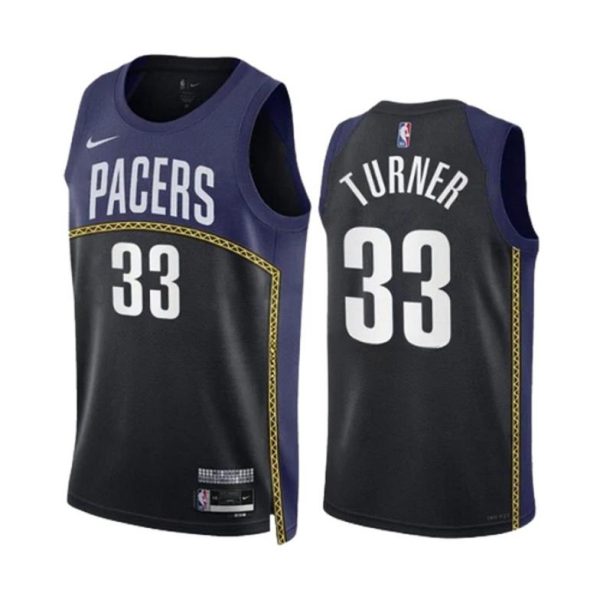 Indiana Pacers Trikot Nike Myles Turner 33 Schwarz Navy Version City Edition 2022-23 Swingman Herren