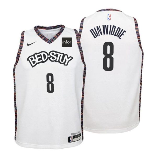 Kinder 2019-20 Brooklyn Nets Trikot #8 Spencer Dinwiddie City Weiß Swingman