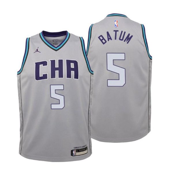 Kinder 2019-20 Charlotte Hornets Trikot #5 Nicolas Batum City Grau Swingman