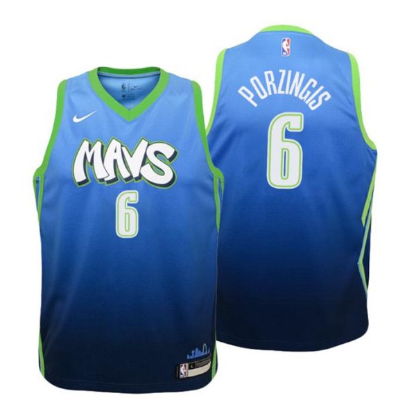 Kinder 2019-20 Dallas Mavericks Trikot #6 Kristaps Porzingis City Blau Swingman