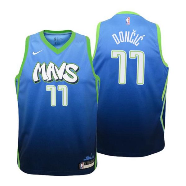 Kinder 2019-20 Dallas Mavericks Trikot #77 Luka Doncic City Blau Swingman