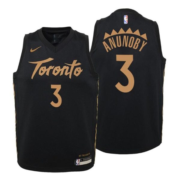 Kinder 2019-20 Toronto Raptors Trikot #3 OG Anunoby City Schwarz Swingman