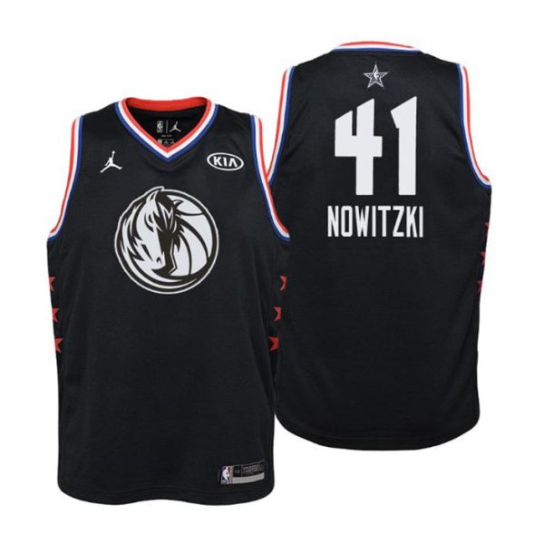 Kinder 2019 NBA All-Star Trikot Game Dallas Mavericks Trikot #41 Dirk Nowitzki Schwarz Swingman