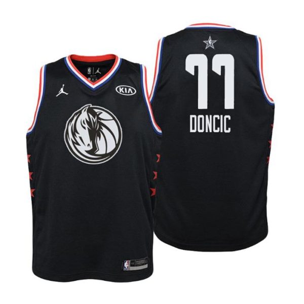 Kinder 2019 NBA All-Star Trikot Game Dallas Mavericks Trikot #77 Luka Doncic Schwarz Swingman