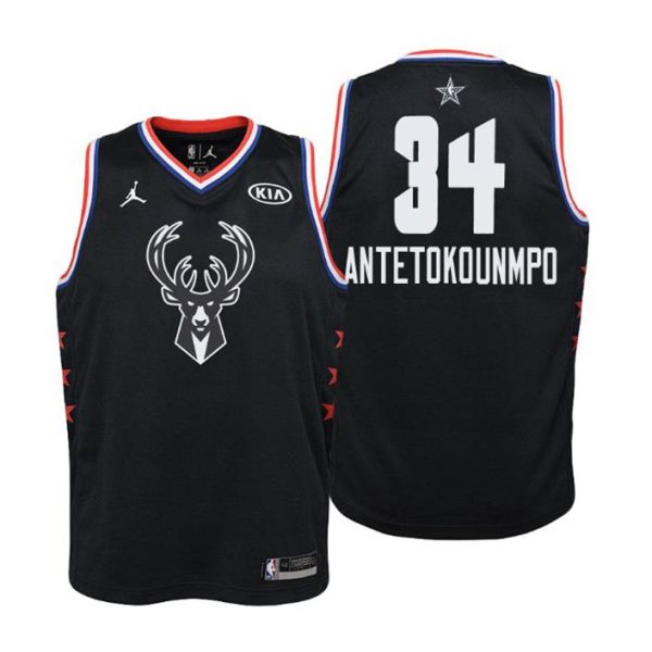 Kinder 2019 NBA All-Star Trikot Game Milwaukee Bucks Trikot #34 Giannis Antetokounmpo Schwarz Swingman