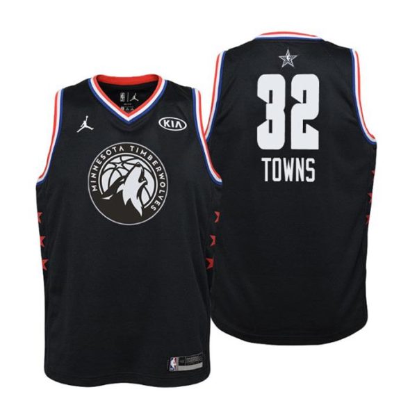 Kinder 2019 NBA All-Star Trikot Game Minnesota Timberwolves Trikot #32 Karl-Anthony Towns Schwarz Swingman