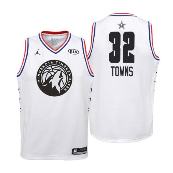 Kinder 2019 NBA All-Star Trikot Game Minnesota Timberwolves Trikot #32 Karl-Anthony Towns Weiß Swingman