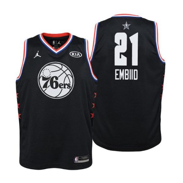 Kinder 2019 NBA All-Star Trikot Game Philadelphia 76ers Trikot #21 Joel Embiid Schwarz Swingman