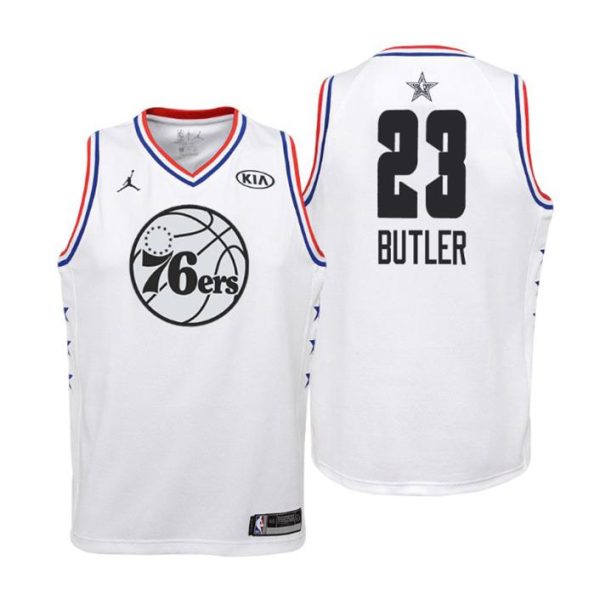 Kinder 2019 NBA All-Star Trikot Game Philadelphia 76ers Trikot #23 Jimmy Butler Weiß Swingman