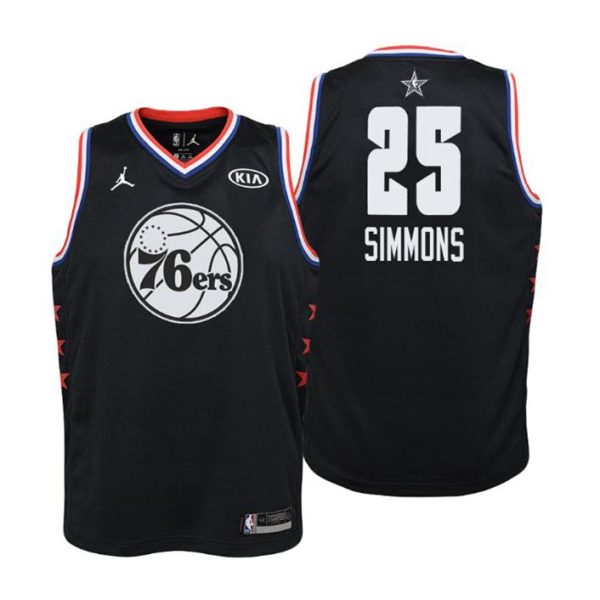 Kinder 2019 NBA All-Star Trikot Game Philadelphia 76ers Trikot #25 Ben Simmons Schwarz Swingman