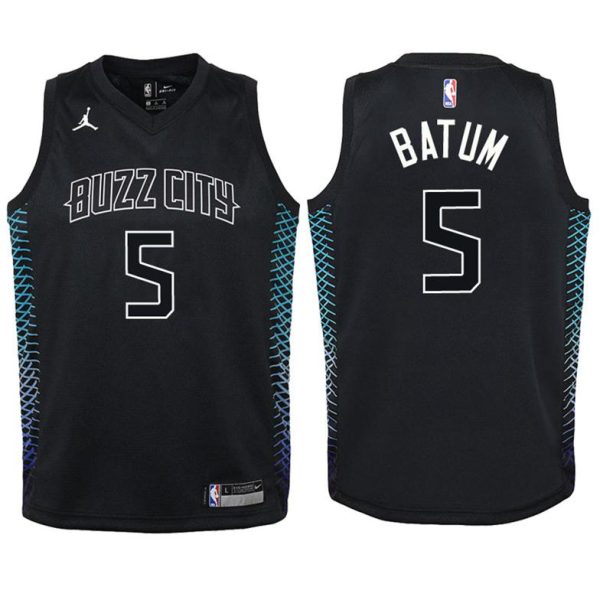 Kinder Charlotte Hornets Trikot #5 Nicolas Batum Schwarz Swingman – City Edition Edition