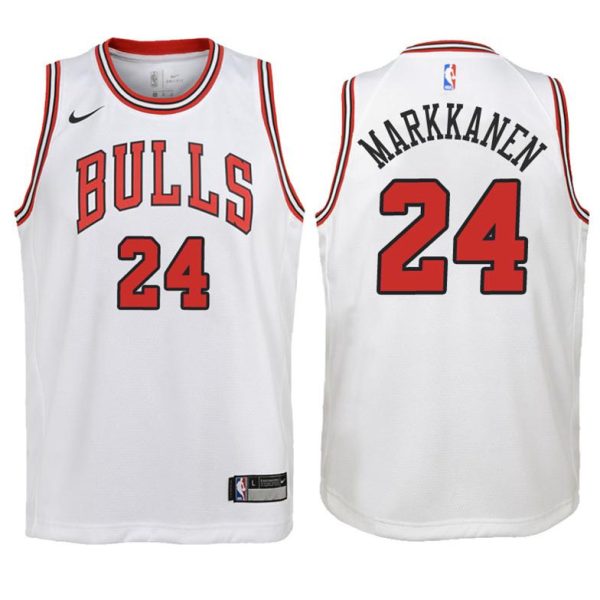 Kinder Chicago Bulls Trikot #24 Lauri Markkanen Weiß Swingman – Association Edition