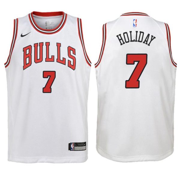 Kinder Chicago Bulls Trikot #7 Justin Holiday Weiß Swingman – Association Edition