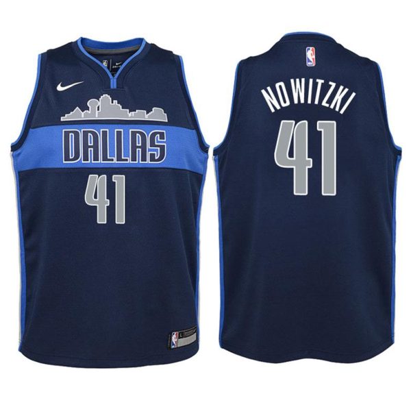 Kinder Dallas Mavericks Trikot #41 Dirk Nowitzki Navy Swingman – Statement Edition