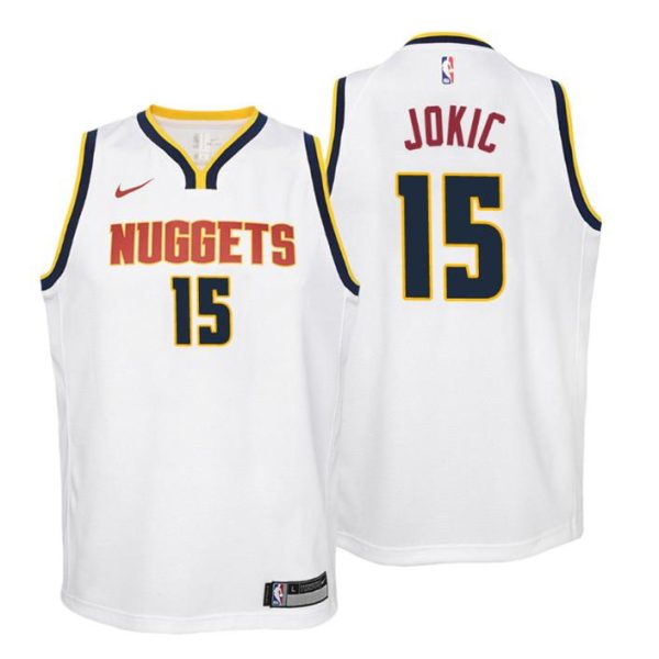 Kinder Denver Nuggets Trikot #15 Nikola Jokic Association Weiß Swingman