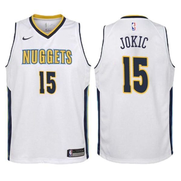 Kinder Denver Nuggets Trikot #15 Nikola Jokic Weiß Swingman -Association Edition