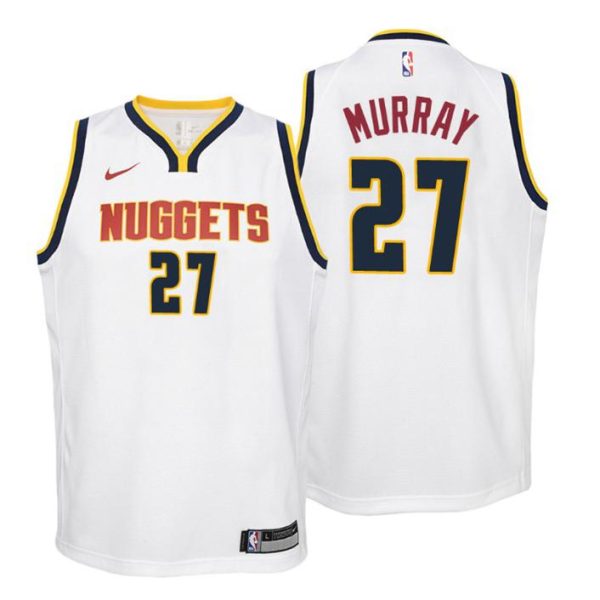 Kinder Denver Nuggets Trikot #27 Jamal Murray Association Weiß Swingman