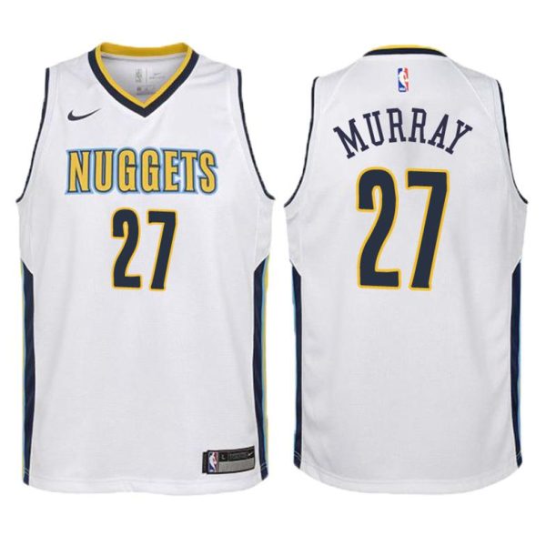 Kinder Denver Nuggets Trikot #27 Jamal Murray Weiß Swingman – Association Edition