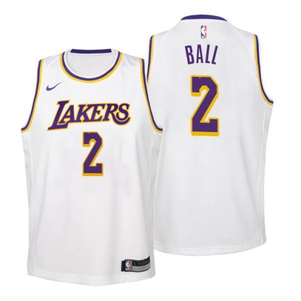 Kinder Los Angeles Lakers Trikot #2 Lonzo Ball Association Weiß Swingman