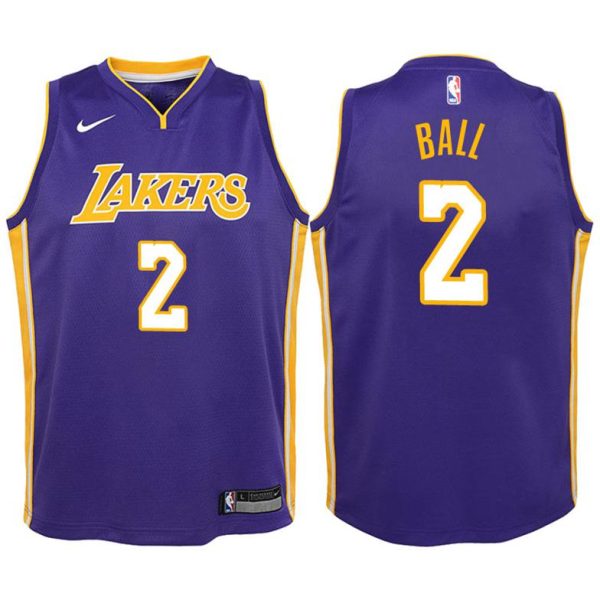 Kinder Los Angeles Lakers Trikot #2 Lonzo Ball Lila Swingman -Statement Edition