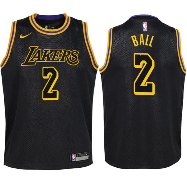 Kinder Los Angeles Lakers Trikot #2 Lonzo Ball Schwarz Swingman – City Edition