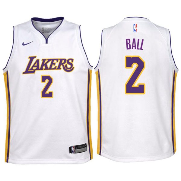 Kinder Los Angeles Lakers Trikot #2 Lonzo Ball Weiß Swingman -Association Edition