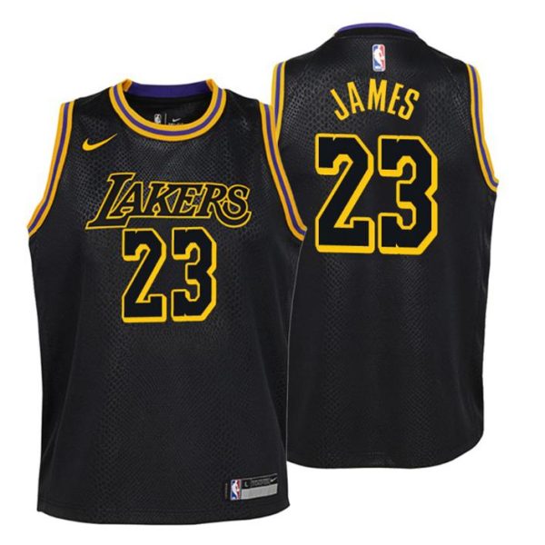 Kinder Los Angeles Lakers Trikot #23 LeBron James City Edition Schwarz Swingman