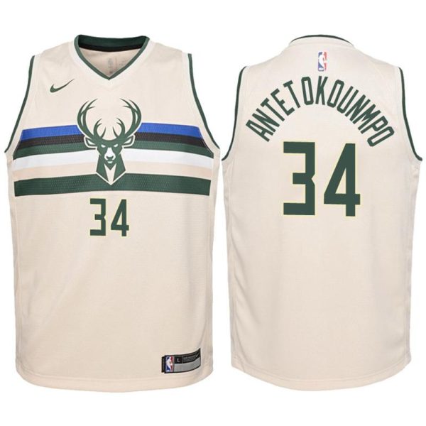 Kinder Milwaukee Bucks Trikot #34 Giannis Antetokounmpo Cream Swingman – City Edition