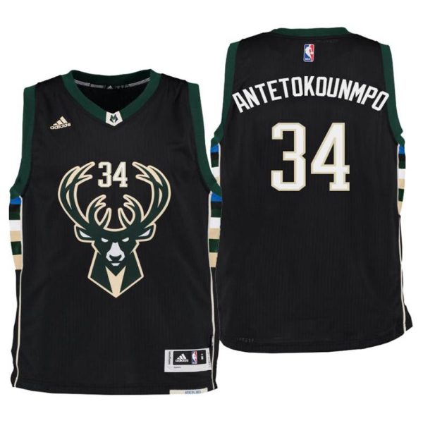 Kinder Milwaukee Bucks Trikot #34 Giannis Antetokounmpo Schwarz Swingman