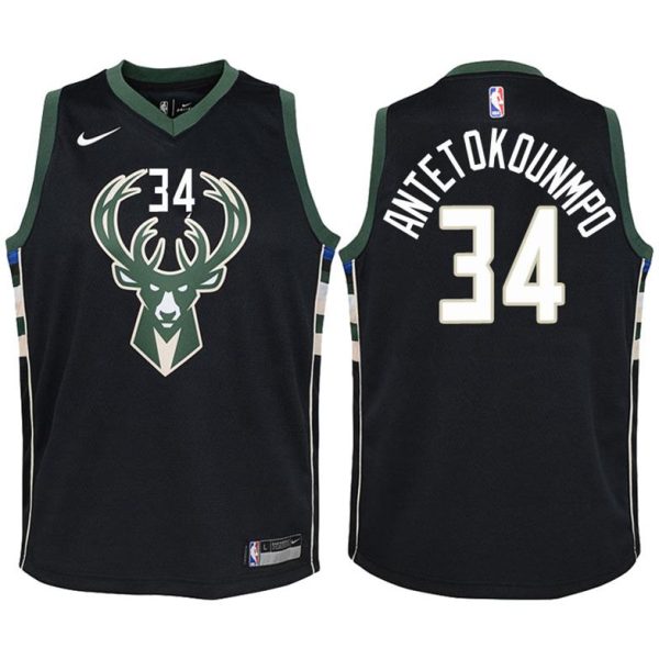 Kinder Milwaukee Bucks Trikot #34 Giannis Antetokounmpo Schwarz Swingman -Statement Edition