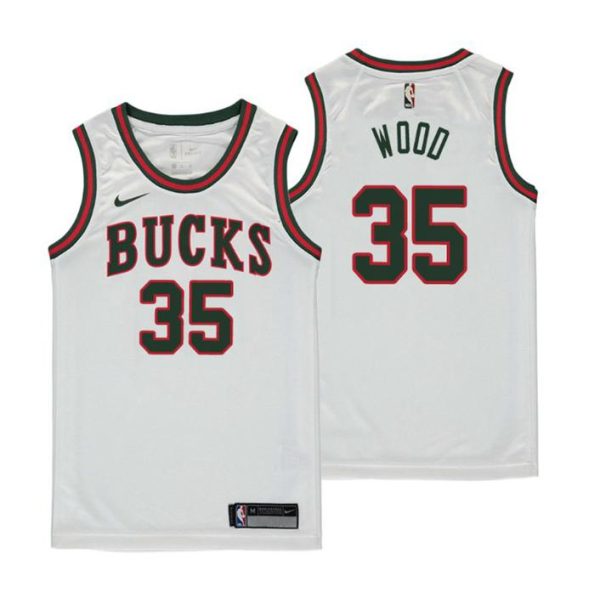 Kinder Milwaukee Bucks Trikot #35 Christian Wood Classic Edition Weiß Swingman