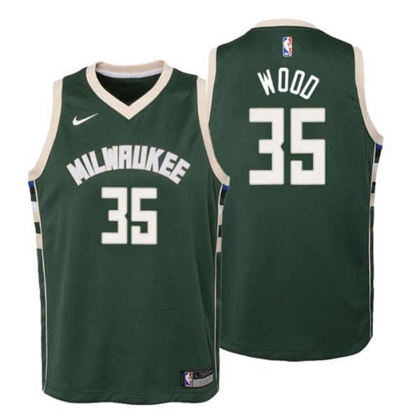 Kinder Milwaukee Bucks Trikot #35 Christian Wood Icon Edition Grün Swingman